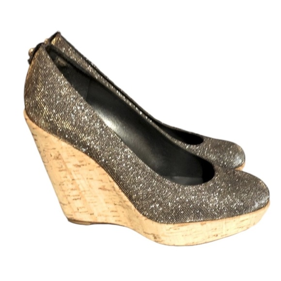 STUART WEITZMAN Corkswoon Metallic Kate Middleton Wedge Platform Size 8 - Picture 2 of 9